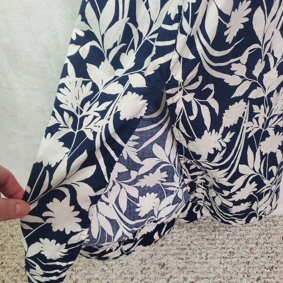 Old Navy Waist-Defined Midi Shirt Dress Navy Blue White Floral Cotton Sz XXL - Picture 10 of 14